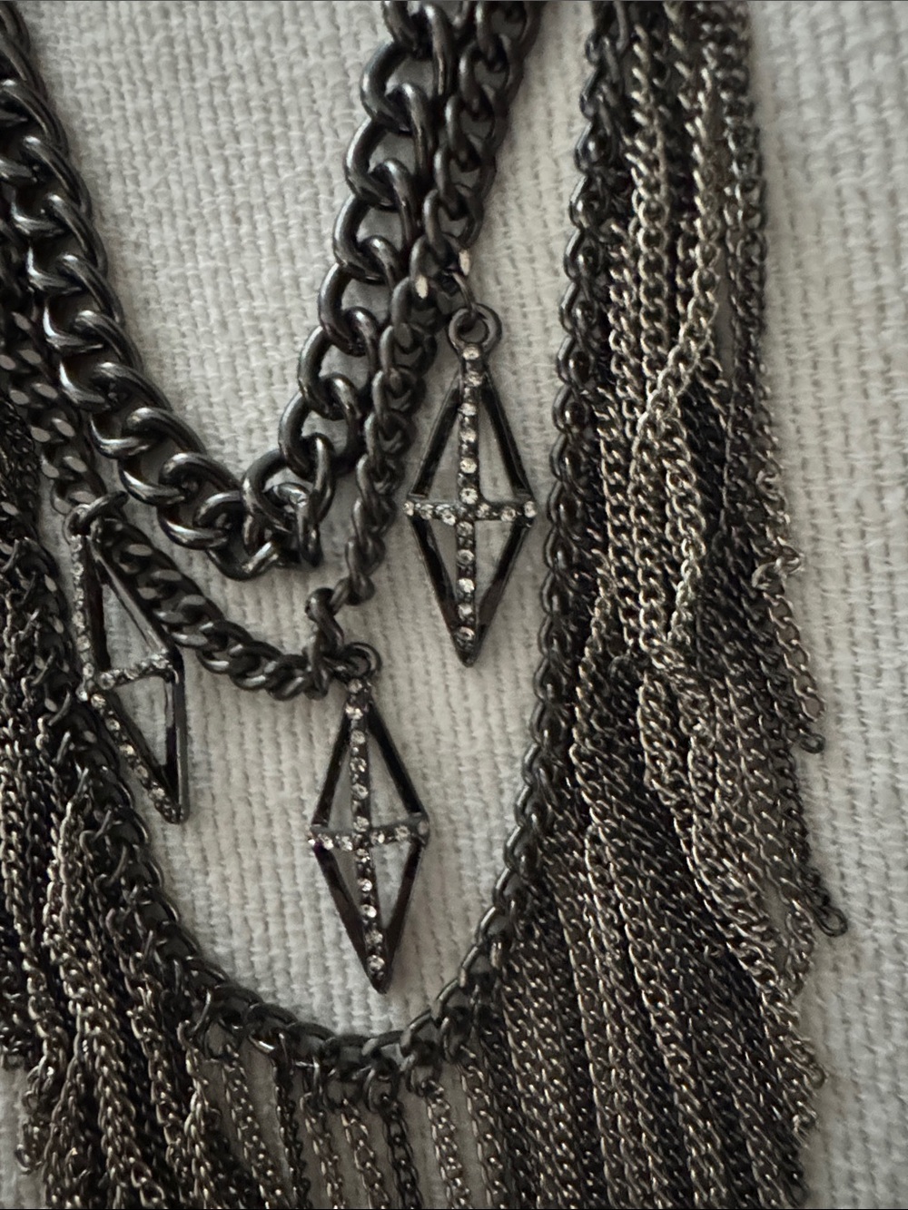 Y2K JLO Gothic Gunmetal Multi-Layered Chain Fringe Bib Necklace